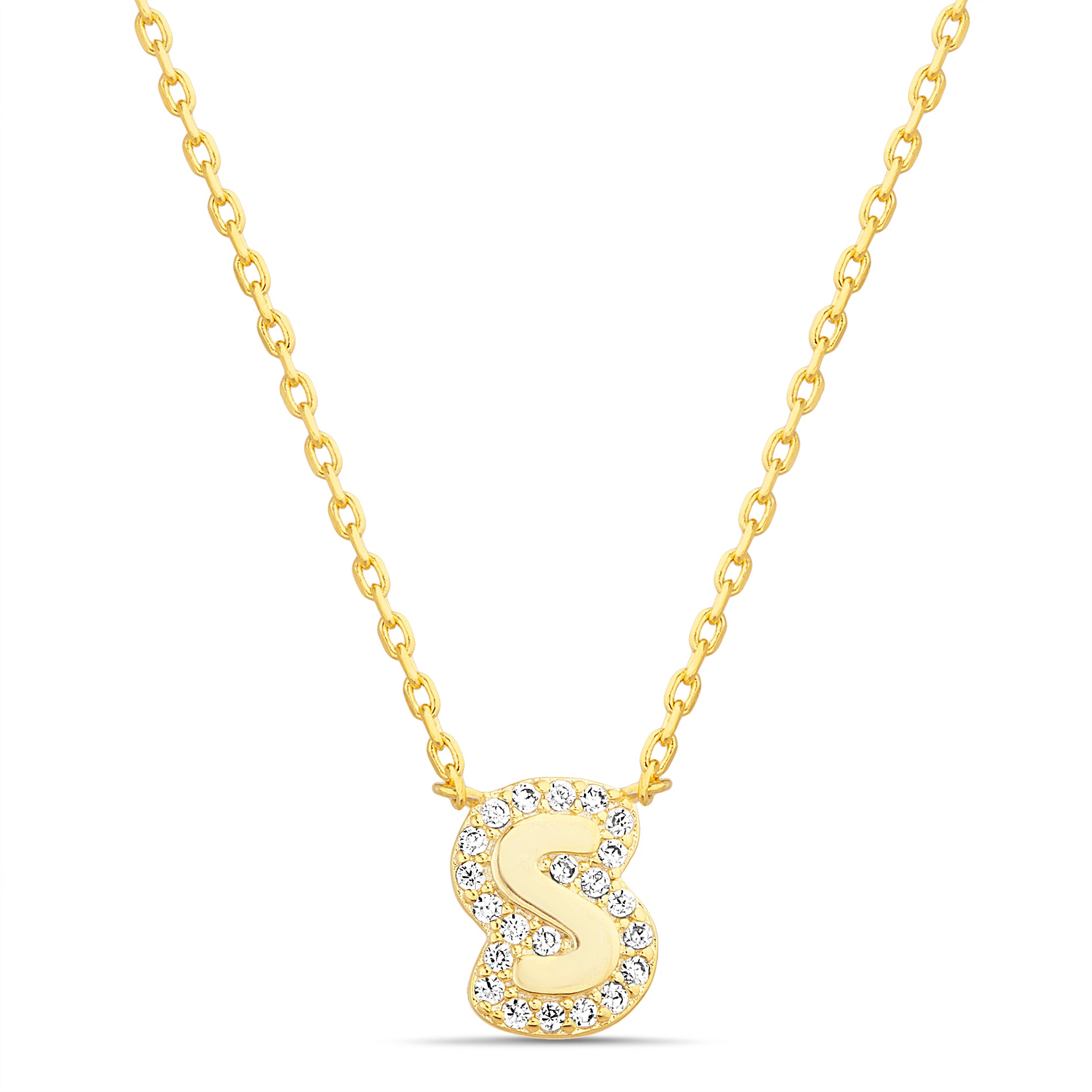 Gold Initial Necklace with CZ Halo